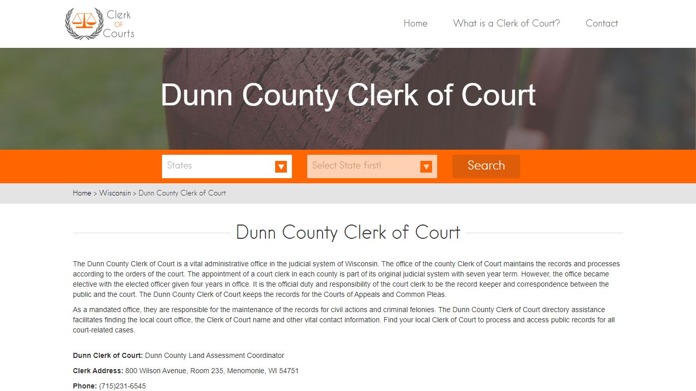 Find Your Dunn County Clerk of Courts in WI - clerk-of-courts.com